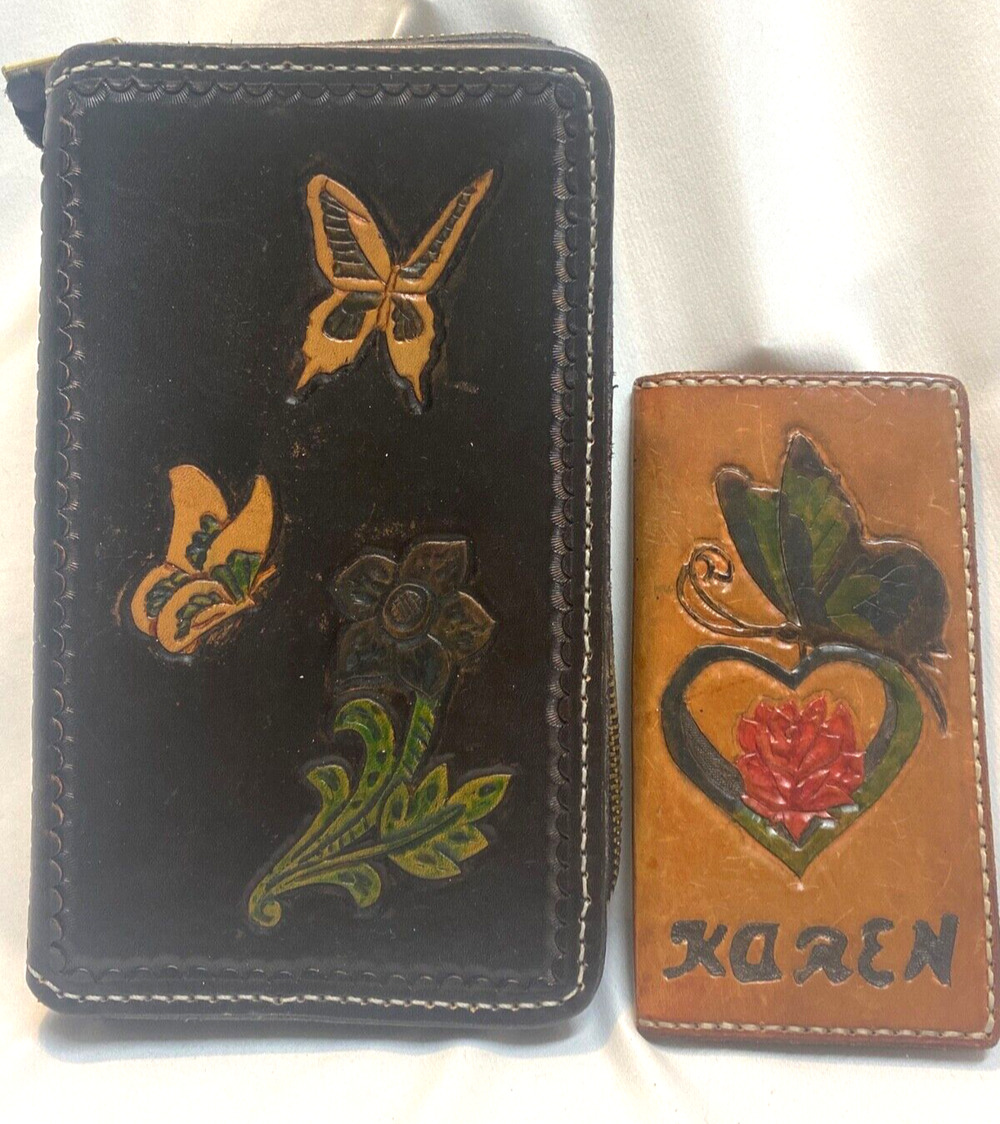 Vintage Leather Bound Ring Binder w/ Zipper Folder Keeper + Wallet - KAREN